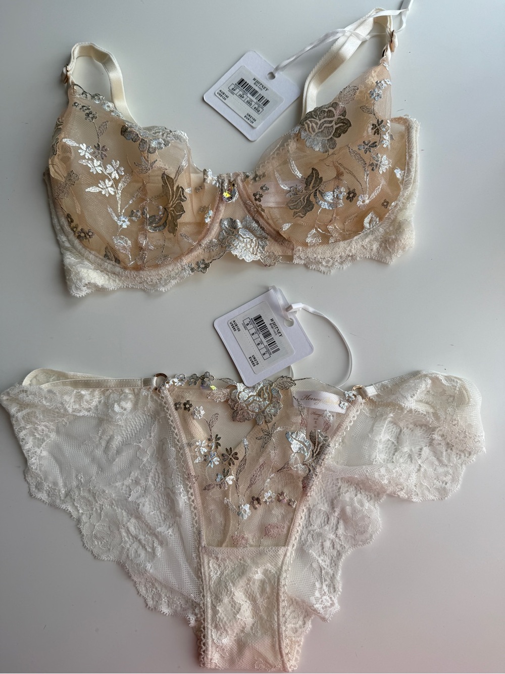 Honey birdette Set Whitney lingerie new ivory bra 30g sister 10e 32ddd panty S - Picture 2 of 7